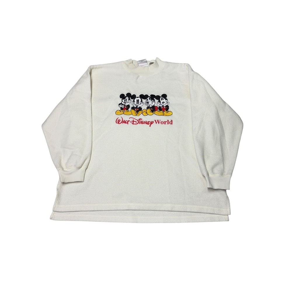 Vintage Mickey Inc Walt Disney World Fleece‎ Sweatshirt White Embroidered Large